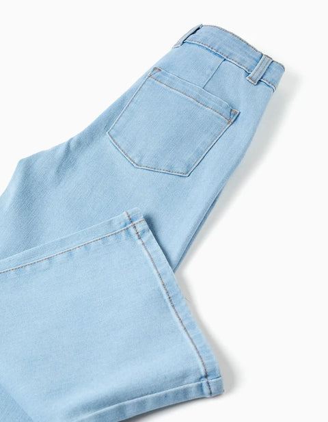 Wide Leg Jeans with Front and Back Pockets for Girls, Light Blue