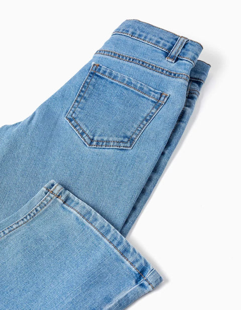 Straight Fit Denim Trousers with 5 Pockets for Girls, Blue