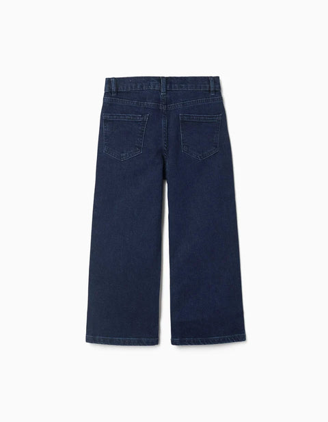 Straight Fit Denim Trousers with 5 Pockets for Girls, Dark Blue