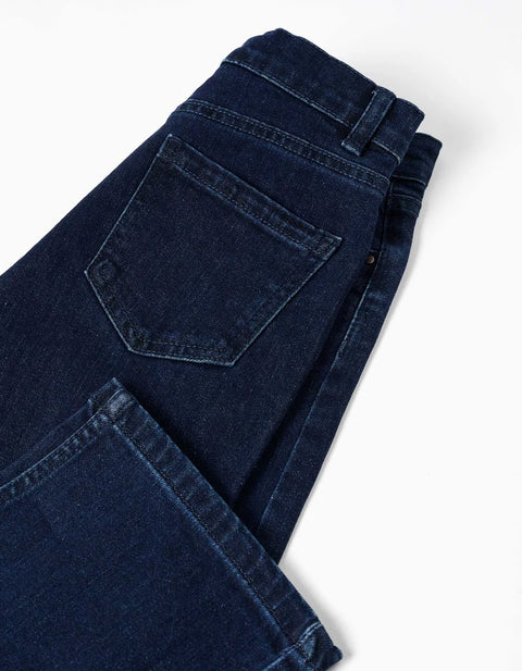Straight Fit Denim Trousers with 5 Pockets for Girls, Dark Blue