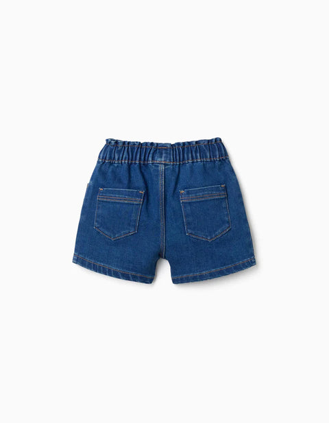 Denim Shorts with Paperbag Waistband for Baby Girls, Dark Blue