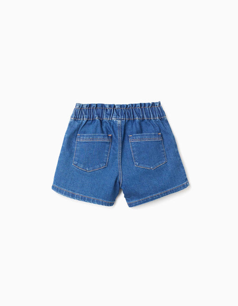 Denim Shorts with Paperbag Waistband for Girls, Blue
