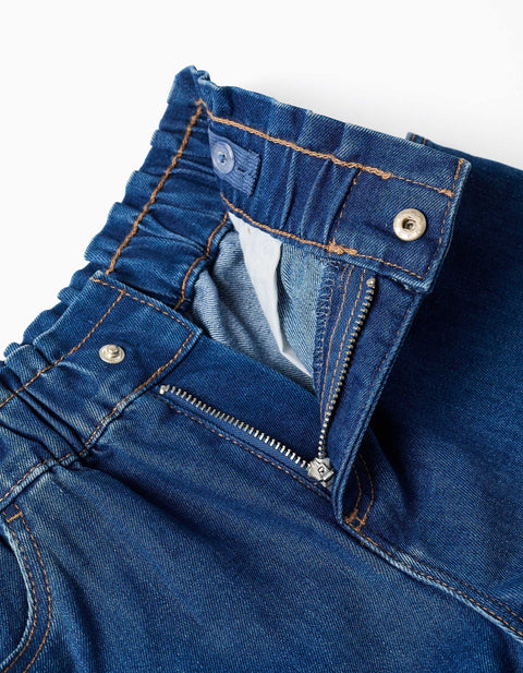 Denim Shorts with Paperbag Waistband for Girls, Blue