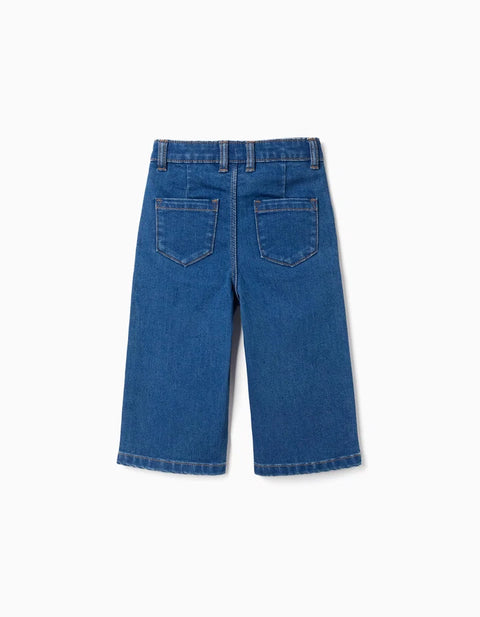Wide Leg Jeans with 4 Pockets for Baby Girls, Blue