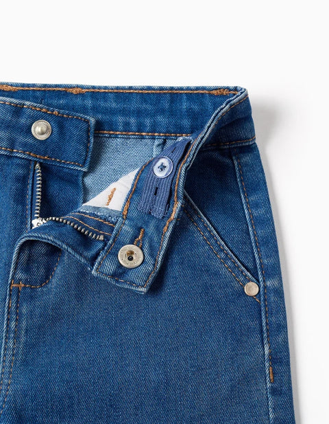 Wide Leg Jeans with 4 Pockets for Baby Girls, Blue