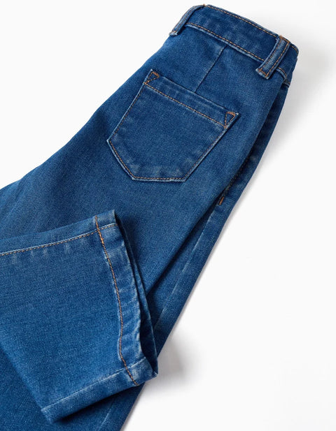 Wide Leg Jeans with 4 Pockets for Baby Girls, Blue