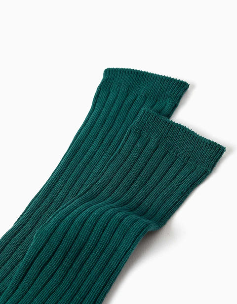 Knee-High Ribbed Socks for Boys, Dark Green