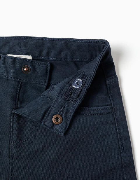 Slim Twill Trousers with Five Pockets for Baby Boys, Dark Blue