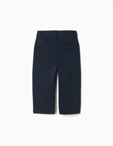 Slim Twill Chino Trousers with Pockets for Baby Boys, Dark Blue