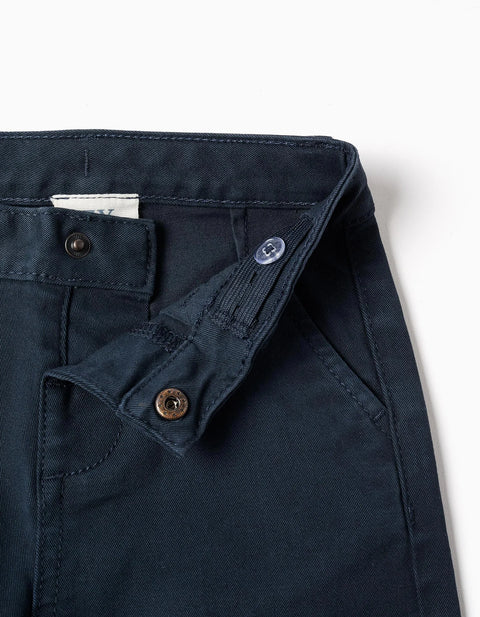 Slim Twill Chino Trousers with Pockets for Baby Boys, Dark Blue