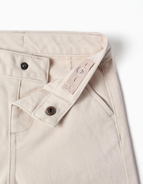 Slim Twill Chino Trousers with Pockets for Baby Boys, Light Beige