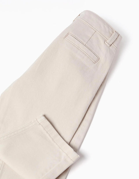 Slim Twill Chino Trousers with Pockets for Baby Boys, Light Beige