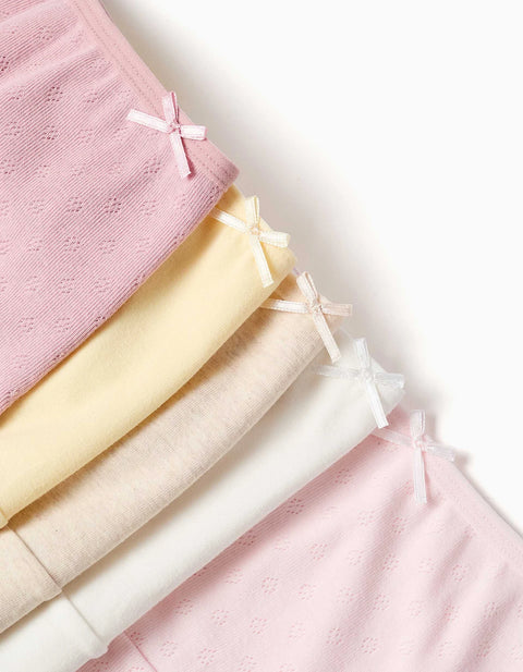 Pack of 5 Cotton Briefs for Girls, Pink/Yellow/White/Beige