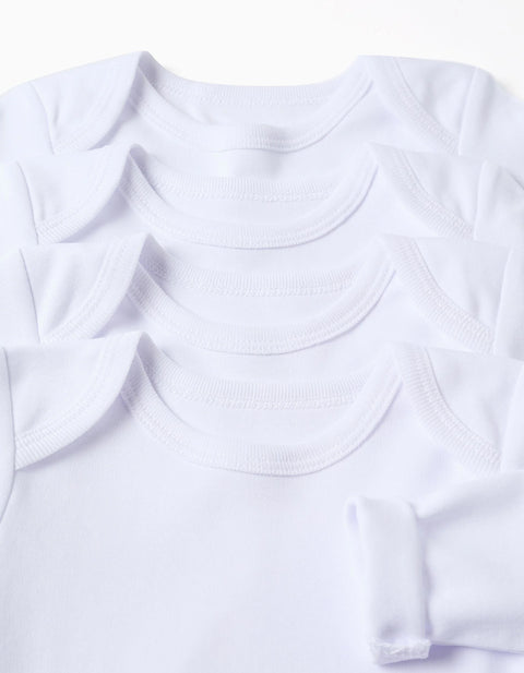 Pack of 4 Bodysuits with Lap Shoulders for Newborns and Babies, White